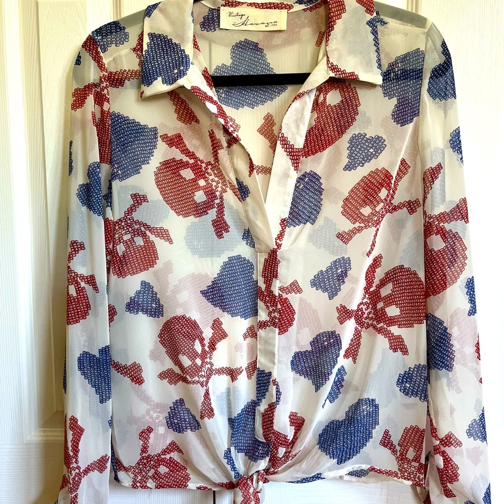 Vintage Havana Red and Blue Skull Blouse